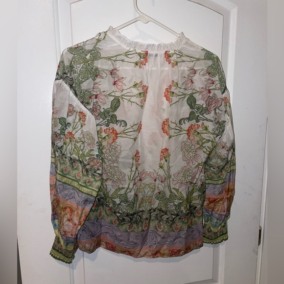 New! Alice + Olivia Julius Floral Blouson Sleeve Tie Front Top 🌻 XS - Picture 9 of 10